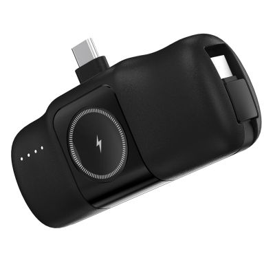 5. Mini powerbank Wozinsky WF16-YCS 5000mAh 15W USB-C z wbudowanym kablem USB-C i ładowarką do Apple Watch - czarny