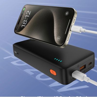 6. Powerbank Baseus Airpow 20W 20000mAh z kablem Baseus Simple Series USB-A - USB-C 50cm - czarny