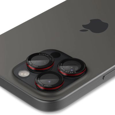 6. Szkło hartowane Spigen Optik Pro L-Series Glas.tR EZ Fit na aparat do iPhone 14 Pro / Pro Max / 15 Pro / Pro Max / 16 Pro / 16 Pro Max / 17 Pro / 17 Pro Max - czarne z czerwoną obwódką