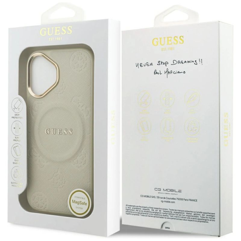 8. Etui Guess Peony Hot Stamp MagSafe na iPhone 17 - beżowe