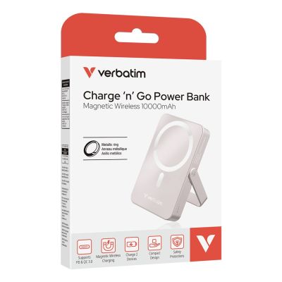 3. Verbatim Charge 'n' Go Magnetic Wireless Litowo-polimerowy (LiPo) 10000 mAh Bezprzewodowe ładowanie Różowy