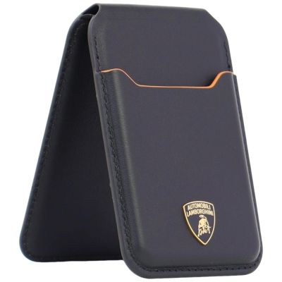 3. Portfel magentyczny Lamborghini D1 Genuine Leather MagSafe na telefon - czarno-pomarańczowy