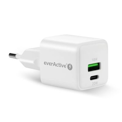 3. EVERACTIVE ŁADOWARKA SIECIOWA GAN 1 X USB, 1 X USB-C QUICK CHARGE 3.0 20W BIAŁA SC-330Q