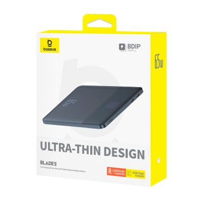 6. Powerbank Baseus Blade2 12000mAh 65W z wyświetlaczem cyfrowym (z czarnym kablem Baseus Mini White Series USB-C - USB-C 100W (20V/5A) 50cm) - niebieski