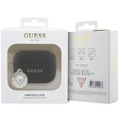 4. Etui Guess Fixed Glitter Heart Diamond Charm na AirPods Pro 2 - czarne