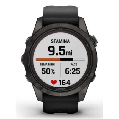 11. Zegarek Garmin Fenix 7S Pro 42mm Sapphire Solar szary tytanowy DLC z czarnym paskiem