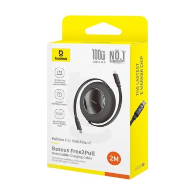 10. Kabel Baseus Free2Pull Mini 100W zwijany USB-C - USB-C 2m - czarny