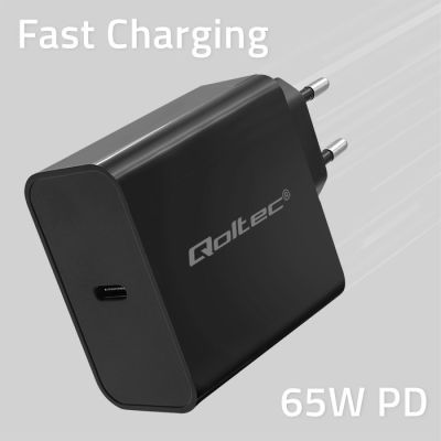 4. QOLTEC ŁADOWARKA SUPER QUICK PD | 1XUSB-C | 65W | 5-20V | 3-3.25A | CZARNA