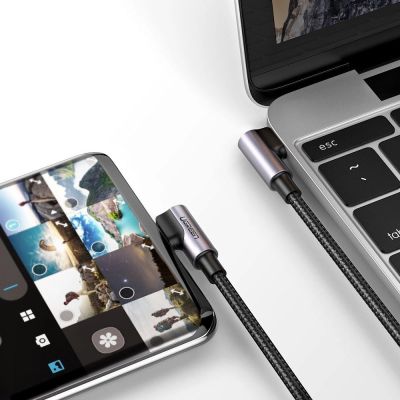 10. Kabel Ugreen US323 kątowy USB-C - USB-C PD QC SCP 3A 480Mb/s 1m - szary