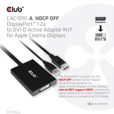 3. CLUB3D CAC-1010-A adapter kablowy 0,6 m DisplayPort DVI-D + USB Czarny
