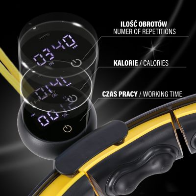 7. HHM21 HULA HOP BLACK/YELLOW Z MAGNESAMI, WYPUSTKAMI TPE I OBCIĄŻNIKIEM + LICZNIK HMS