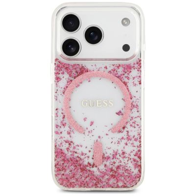 3. Etui Guess Resin Bottom Glitter MagSafe na iPhone 17 Pro - różowe