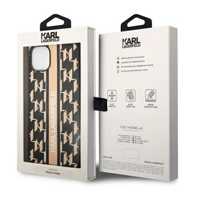 8. Etui Karl Lagerfeld Monogram Stripe na iPhone 14 Plus - brązowe