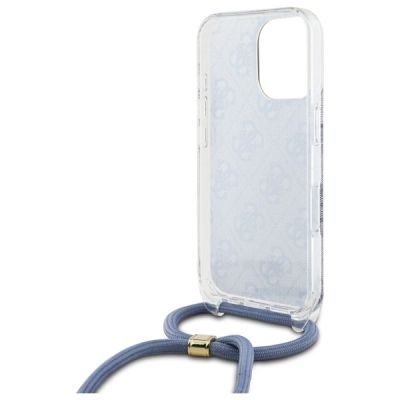 6. Etui Guess Crossbody Cord 4G Print ze smyczą na iPhone 16 Pro - niebieskie