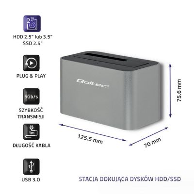 6. QOLTEC STACJA DOKUJĄCA HDD/SSD | 2.5"/3.5" SATA | USB 3.0