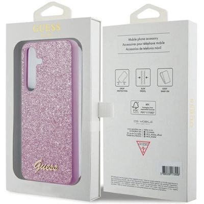 8. Etui Guess Glitter Script na Samsung Galaxy S24+ - fioletowe