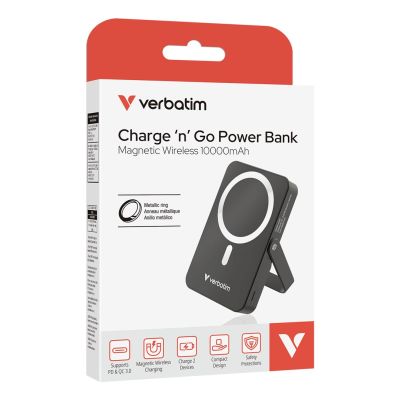 3. Verbatim Charge 'n' Go Magnetic Wireless Litowo-polimerowy (LiPo) 10000 mAh Bezprzewodowe ładowanie Czarny