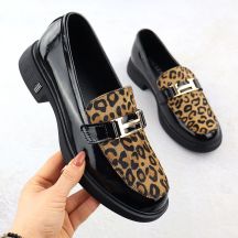 Skórzane półbuty w panterkę lordsy lakierowane czarne Vinceza  66790