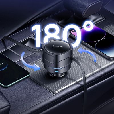 7. Ładowarka samochodowa Baseus Enjoyment Max 60W ze zwijanymi kablami USB-C i Lightning - czarna