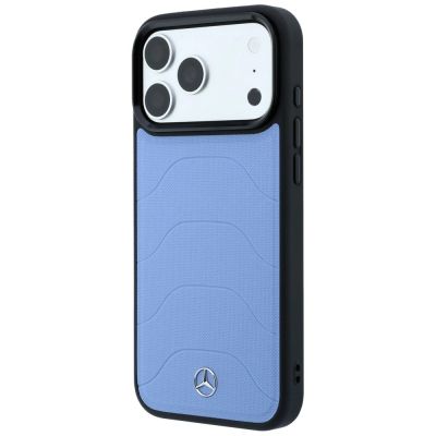 2. Etui Mercedes Leather Mesh with Bow Line MagSafe na iPhone 18 Pro / 17 Pro - niebieskie
