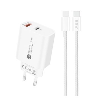 Ładowarka sieciowa A6MaxC 20W USB-A USB-C z kablem USB-C - USB-C 1m - biała