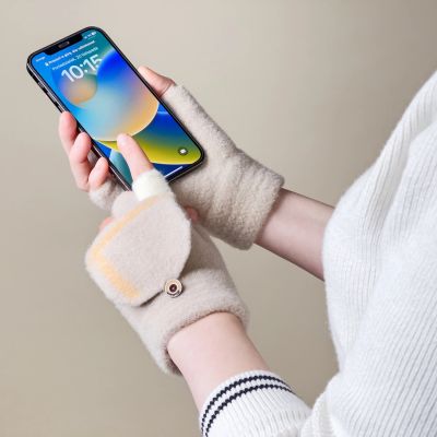 8. Rękawiczki zimowe do telefonu mitenki damskie / dziecięce - białe