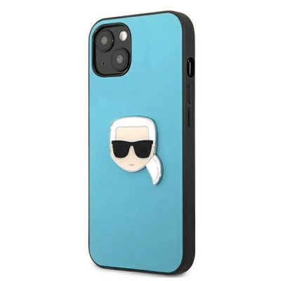 2. Etui Karl Lagerfeld Leather Ikonik Karl's Head Metal na iPhone 13 mini - niebieskie