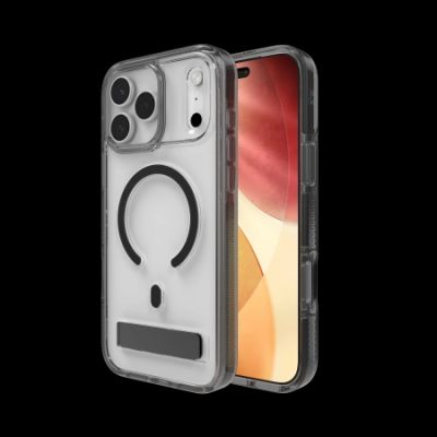 Etui ZAGG Santa Cruz Snap KS MagSafe z podstawką na iPhone 17 Pro Max- przezroczysto-czarne