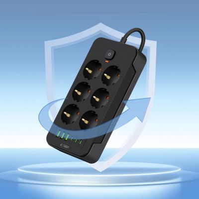 4. Listwa zasilająca Tech-Protect PC6X6 6 gniazd 240V + 3xUSB-A + 3xUSB-C 200cm - czarna