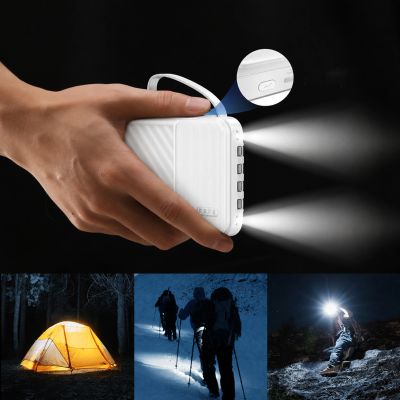 4. Powerbank Wozinsky W11-W 10000mAh 10W z wbudowanymi kablami i latarką - biały