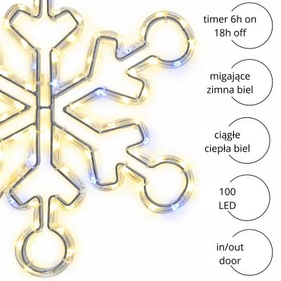4. PŁATEK ŚNIEGU DEKORACYJNY WISZĄCY 32,5 CM 100LED TRIMER CIEPŁY BIAŁY