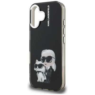 6. Etui Karl Lagerfeld IML Aquarelle Karl & Choupette & Logo na iPhone 16 - czarne