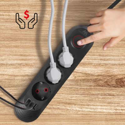 12. MACLEAN LISTWA ZASILAJĄCA, PRZEDŁUŻACZ 3 GNIAZDA + 3XUSB, 110-240V AC 50/60HZ, 2.1A MAX 2500W, 1,5M, CZARNA MCE394 B