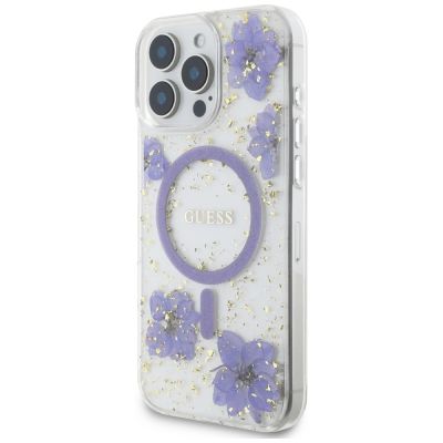 2. Etui Guess Resin Flowers MagSafe na iPhone 16 Pro - fioletowe