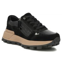 Skórzane sneakersy damskie na koturnie lakierowane czarne Filippo DP7988
