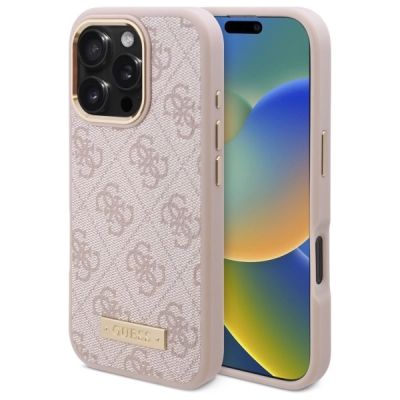 Etui Guess 4G Logo Plate MagSafe na iPhone 16 Pro Max - różowe