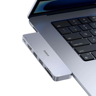 4. Hub USB Baseus UltraJoy Series 6w1 USB-C 40 Gb/s USB 3.0 HDMI 4K z czytnikiem SD i microSD - szary
