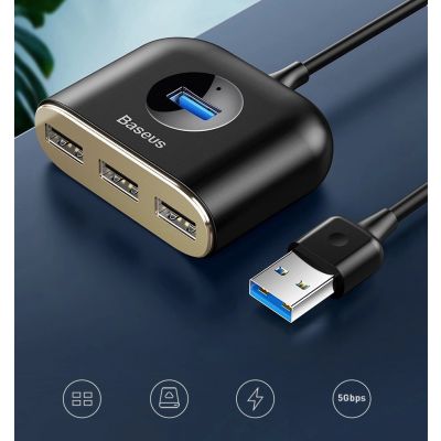 8. HUB Baseus Square USB-A do 1x USB-A 3.2 Gen 1 / 3x USB 2.0 z kablem 1m - czarny