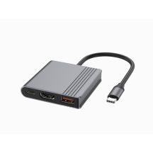 GEMBIRD MULTI ADAPTER USB TYPU C 3 W 1 (PORT USB + HDMI + WIDEO USB-C), KOLOR SZARY