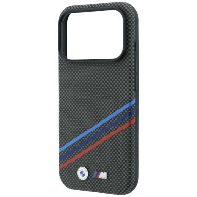 6. Etui BMW M Quadrille Kevlar Print Tricolor Lines & Metal Logo MagSafe na iPhone 18 Pro / 17 Pro - ciemnoszare
