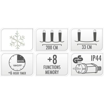 2. LAMPKI CHOINKOWE KURTYNA ŚWIETLNA 200x200 CM 408LED PŁATKI ŚNIEGU MULTIKOLOR