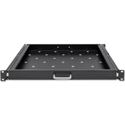4. QOLTEC PÓŁKA Z UCHWYTEM DO SZAFY RACK | 600*600 | WYSUWANA | CZARNA