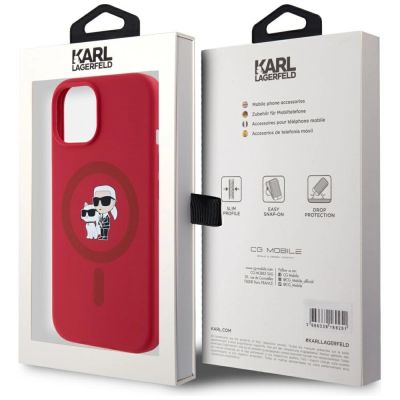 8. Etui Karl Lagerfeld Silicone Karl&Choupette Heads Ring MagSafe na iPhone 15 - czerwone