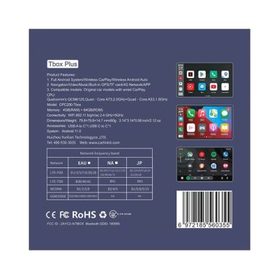 16. CARLINKIT Adapter bezprzewodowy AI Box z Androidem 13 - 8 GB + 128 GB do oryginalnych radioodbiorników samochodowych z CarPlay niebieski