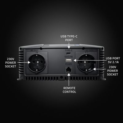 7. Qoltec Przetwornica napięcia Pure Sine Wave | 12V na 230V | 2000/4000W | LCD | USB | USB-C | Kompatybilna z LiFePO4 GEL AGM
