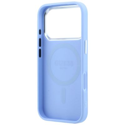 7. Etui Guess Grained Triangle Logo MagSafe na iPhone 18 Pro Max / 17 Pro Max - niebieskie