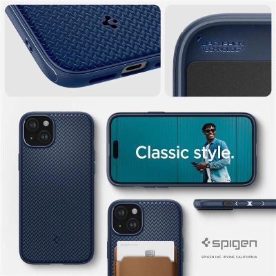 6. Etui Spigen Mag Armor z MagSafe na iPhone 15 Plus - niebieskie
