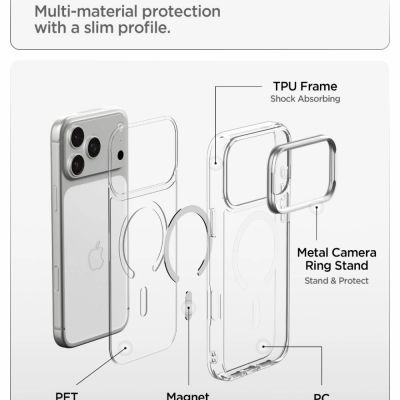 8. Etui Spigen Ultra Hybrid Optik S MagSafe na iPhone 18 Pro / 17 Pro - przezroczysto-srebrny