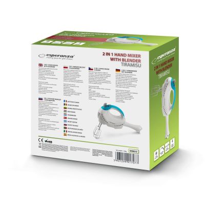 36. Blender, Mikser ręczny Esperanza TIRAMISU EKM010 (300W; kolor biały)