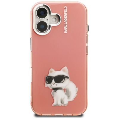 3. Etui Karl Lagerfeld IML Aquarelle Choupette & Logo na iPhone 16 - różowe
